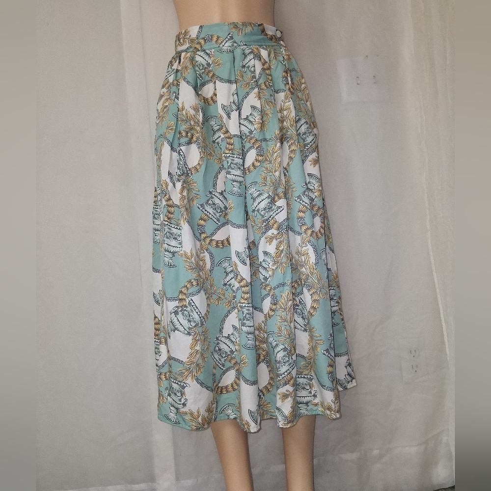Chaus Vtg Mint and White Patterned A-Line Skirt Retro Clothing  Boho Style Sz.10